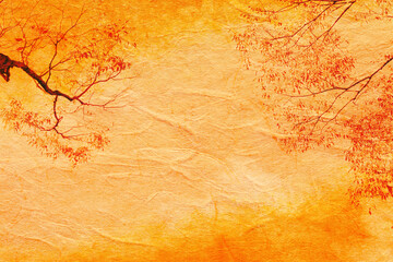 和紙と紅葉した木の合成　秋のイメージ