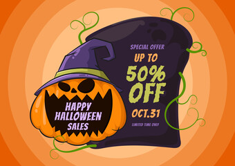 Modern Background for Celebrate Happy Halloween sale with many special offers and discounts. Trick or Treat Party. vector, illustration