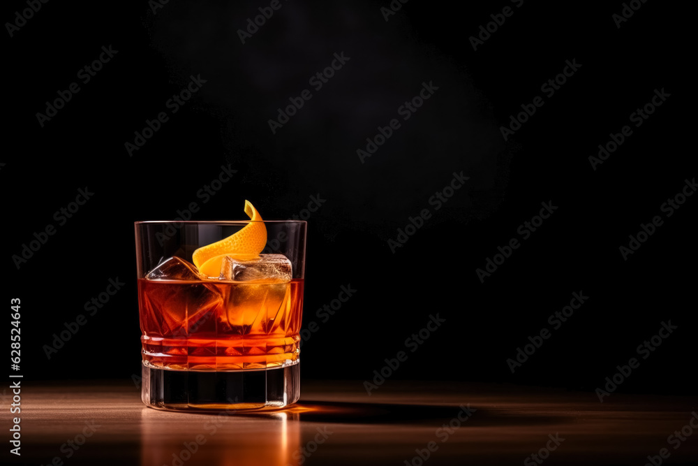 Poster ideal sazerac cocktail dark background with empty space for text