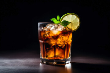fresh dark 'n stormy cocktail dark background with empty space for text  