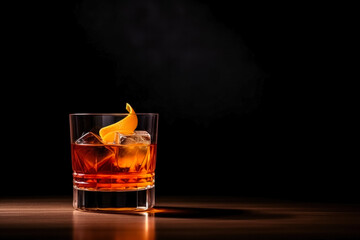 Ideal sazerac cocktail dark background with empty space for text  