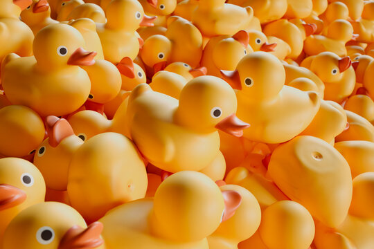 A Big Pile of Yellow Rubber Ducks Closeup Rendering Image for Playful Projects