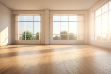 Fototapeta na wymiar Empty living room with white wall in the background | Modern living room interior with white wall | Empty room with window in modern house,Generative AI