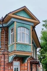 Fototapeta na wymiar Rectangular bay window, characteristic element of Tatar house of beginning of XX, Kazan, Russia