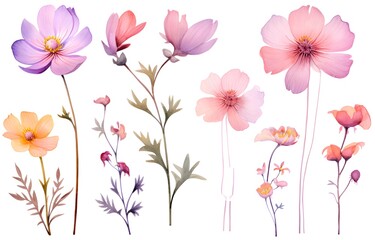 Obraz na płótnie Canvas Set of watercolor flowers created with Generative AI technology
