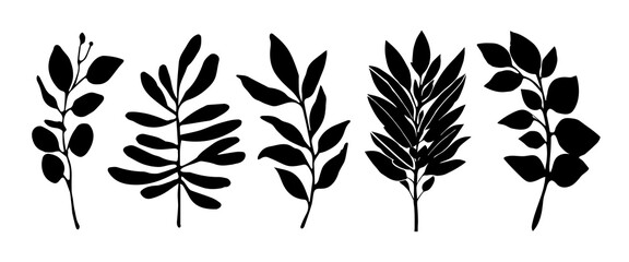 Beautiful leaves silhouettes. Plant stencil wall art.