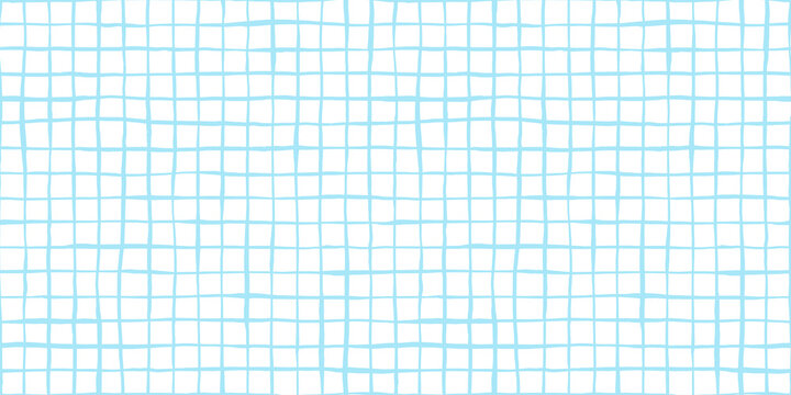 Seamless playful hand drawn light pastel blue windowpane grid fabric pattern. Abstract geometric cute wonky square lines background texture. Boy's birthday, baby shower or nursery wallpaper design.