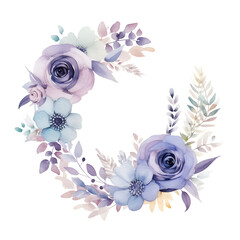 Watercolor floral wreath, in the style of soft and dreamy atmosphere, made of flowers, floral motifs, isolated on white background. Image created with Generative AI technology