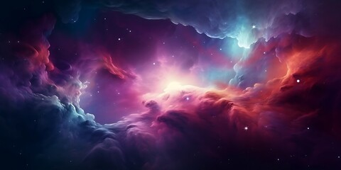 Obraz na płótnie Canvas Colorful space galaxy cloud nebula. Stary night cosmos. Universe science astronomy. Supernova background wallpaper, Generative AI