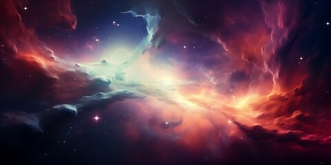 Fototapeta na wymiar Colorful space galaxy cloud nebula. Stary night cosmos. Universe science astronomy. Supernova background wallpaper, Generative AI