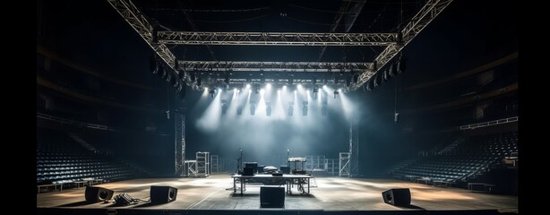 Vibrant Stage Lights with Professional Soundproofing Equipment, Copy Space, Generative AI
