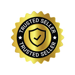 Fototapeta premium Trusted Seller Label, Best Seller, Premium Member Badge, Verified Seller Rubber Stamp, Shield Vector Illustration, 3D Realistic Glossy And Shiny Badge