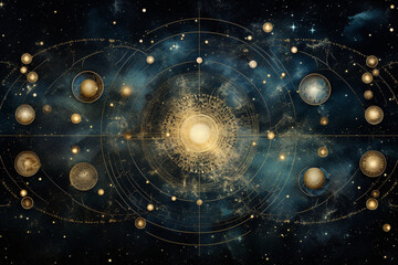 abstract cosmic background with gold metallic. generative ai