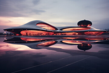 Obraz premium empty parking lot with city background