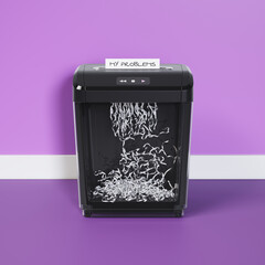 Document shredder with purple walls in a modern office for document disposal