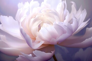 Beautiful dreamy pastel flower photograph. Tulip in bloom. Purple and white petals peony abstract background, Generative AI