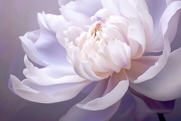 Beautiful dreamy pastel flower photograph. Tulip in bloom. Purple and white petals peony abstract background, Generative AI