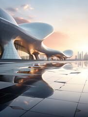 empty parking lot with city background