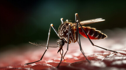 Mosquito sucking blood on the human body - close-up.