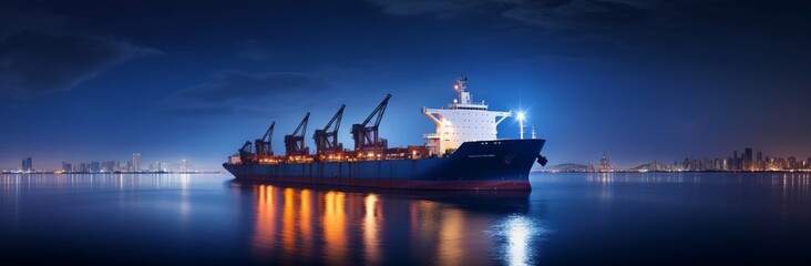 Fototapeta premium Enchanting Night Voyage A Ship Sailing through Starlit Waters, Generative AI