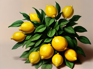Floral lemons leaves papercut neutral colors