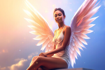Believed to possess supernatural powers, an Asian girl angel embodies serenity and wisdom. generative AI.