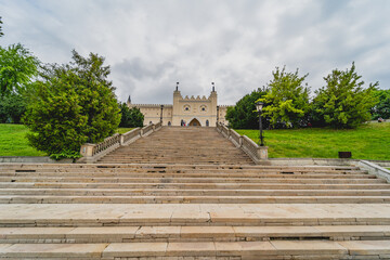 Stairs leading to the castle in Lublin, where the National Museum is located. - obrazy, fototapety, plakaty