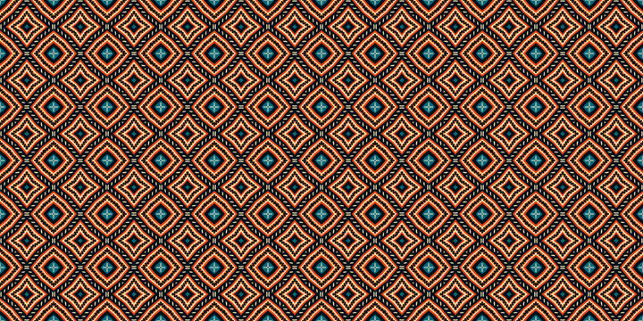 Ikat geometric folklore ornament with diamonds,  Seamless striped pattern in Aztec style