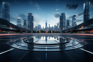 empty parking lot with city background