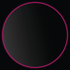 Black circle frame illuminated with pink gradient. Abstract colorful round border background. Realistic glowing neon lighting with copy space. Vector illustration