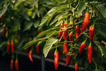Fotobehang Red chili pepper agriculture harvesting. Generative AI © kardaska