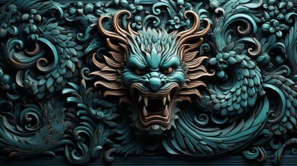 Carved in Culture Thai Pattern Wood Wall Featuring Mythical Kirin and Dragon Figures