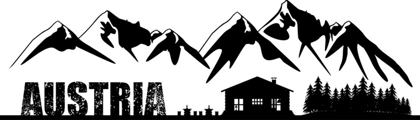 Vektor Silhouette - Holzhütte in den Bergen in Österreich
