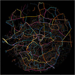 Colorful Map of Bracknell, South East England with all major and minor roads.