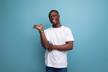 smiling 30 year old american male adult in white t-shirt