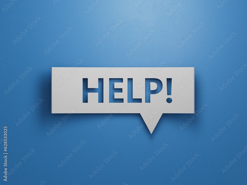 Poster speech bubble. help! message. a call for help or attention to a problem. minimalist abstract design 