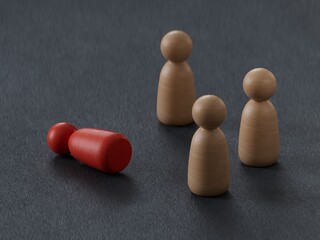 Personal development. Red figure in a crowd. Think different.3D rendering on black background.
