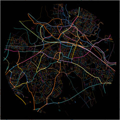 Colorful Map of Rugby, West Midlands with all major and minor roads.