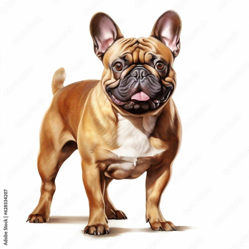 Sticker AI generated illustration of a French bulldog on a white background