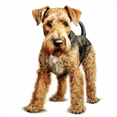 AI generated illustration of an Airedale Terrier on a white background