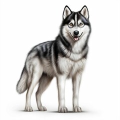AI generated illustration of a Siberian Husky on a white background