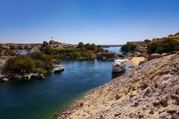 Naklejka na ściany i meble Magnificent Pure Nile River at Al Nuba Village, South of Egypt 