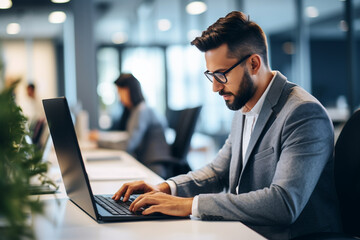 An IT specialist diligently typing on a keyboard, focused and attentive to the task at hand Generative AI