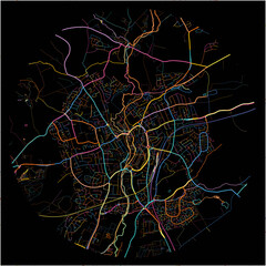 Colorful Map of Kidderminster, West Midlands with all major and minor roads.