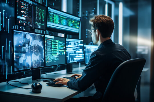 A focused IT specialist performing data recovery, meticulously retrieving critical information Generative AI