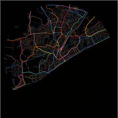 Colorful Map of Clacton-on-Sea, East of England with all major and minor roads.