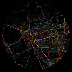 Colorful Map of Dunfermline, Fife with all major and minor roads.