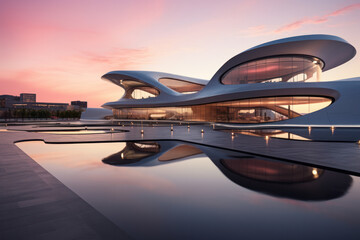 empty parking lot with city background
