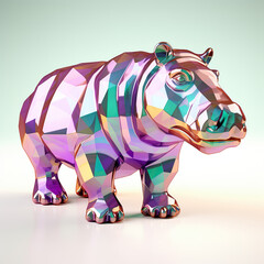 Hippo low poly 3d model glass multicolor texture. Generative AI