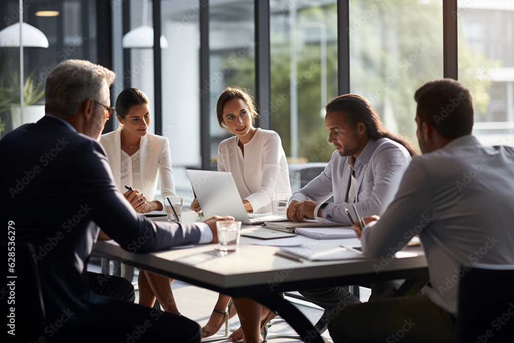 Wall mural a professional business meeting with executives gathered around a conference table, discussing strat